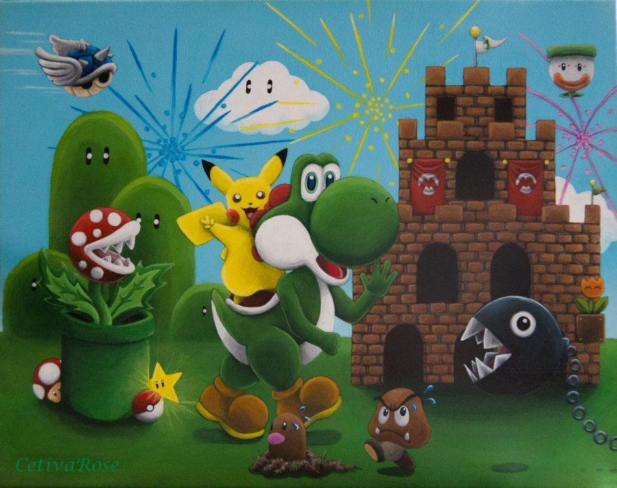 Pikachu and Yoshi Painting
