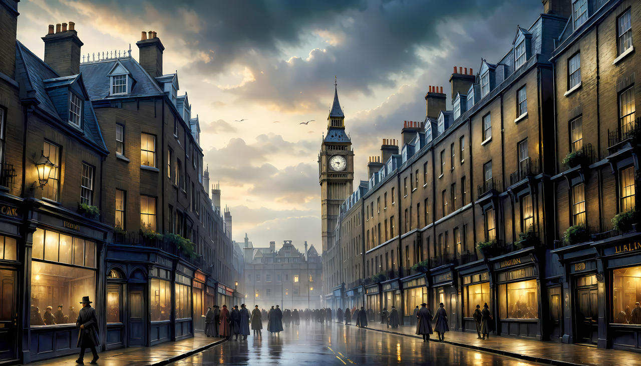 Old London in rain