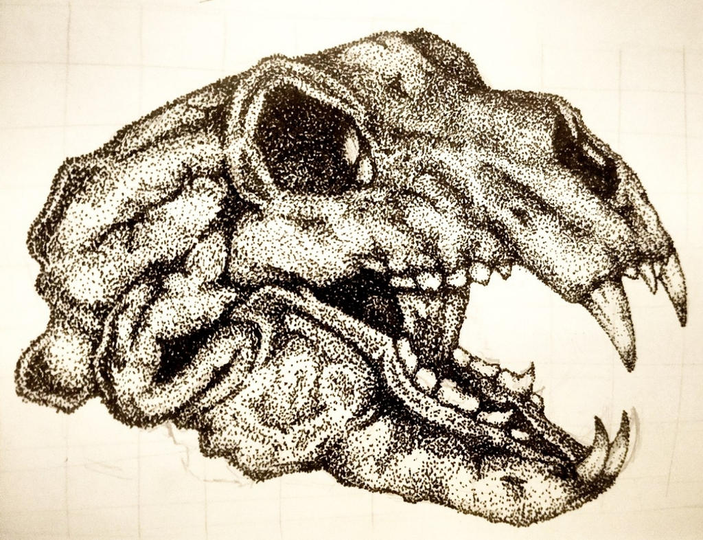 (dotwork/pointillism), dark predatory aesthetic