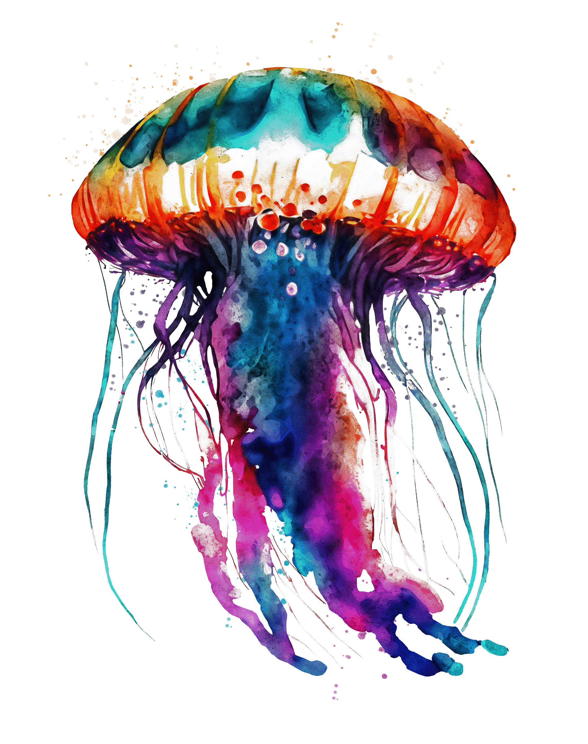 Colorful Jellyfish Watercolor Painting Portrait