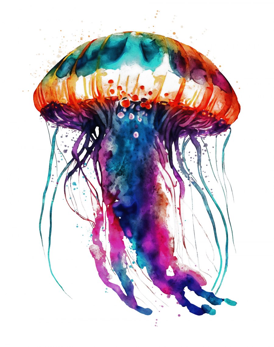 Colorful Jellyfish Watercolor Painting Portrait
